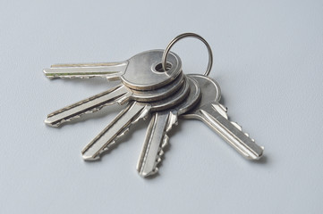 a bunch of keys on a gray background. metal keys. door key.