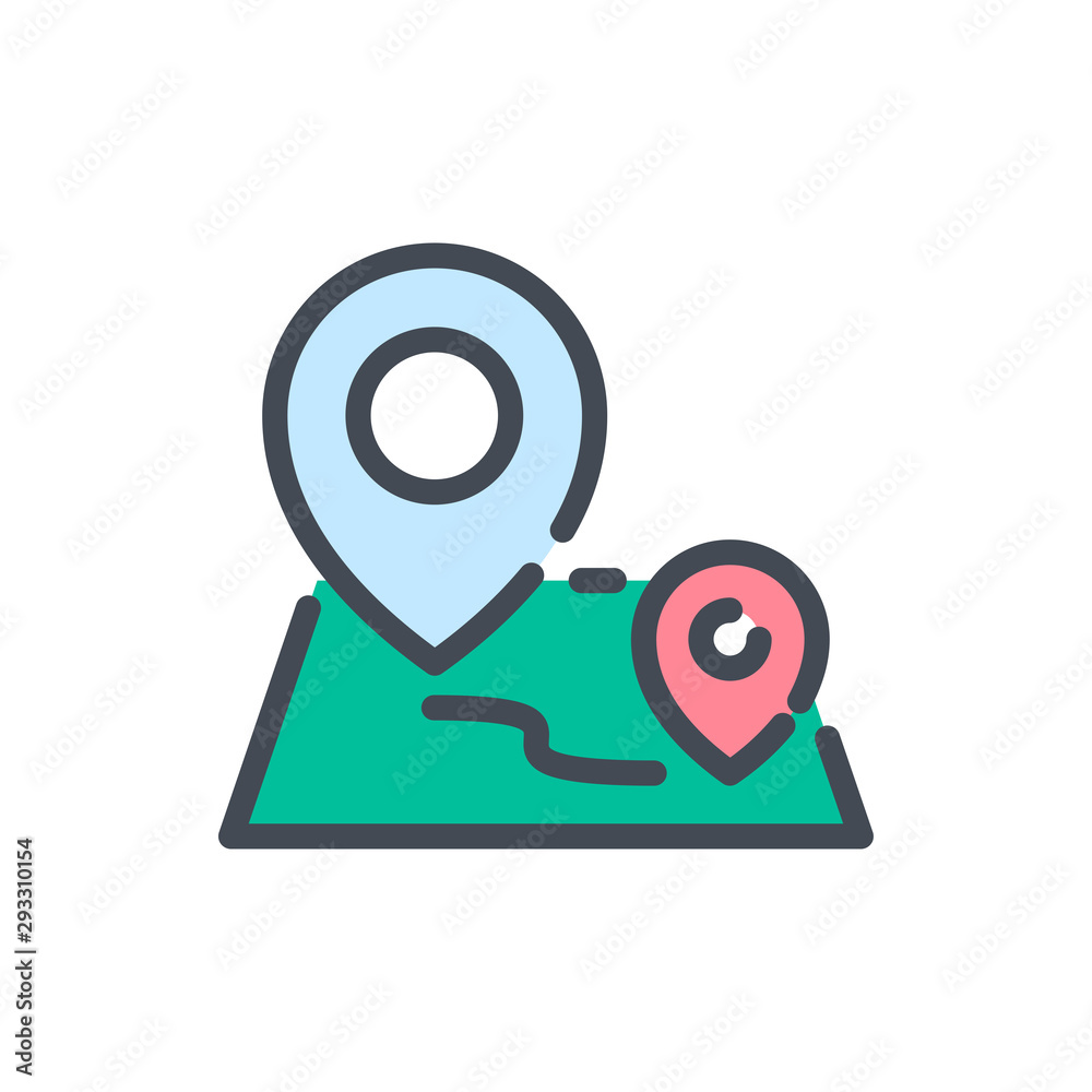 Poster trip distance color line icon. map with two location pointersvector outline colorful sign.