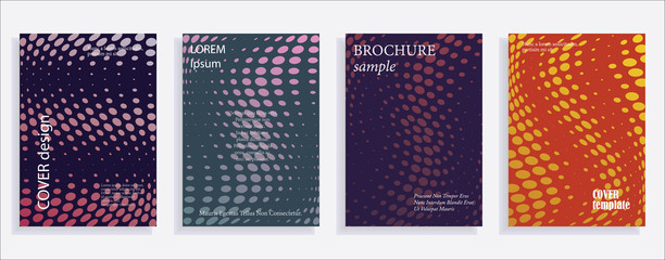 Minimalistic cover design templates. Set of layouts for covers of books, albums, notebooks, reports, magazines. Line halftone gradient effect, flat modern abstract design. Geometric mock-up texture