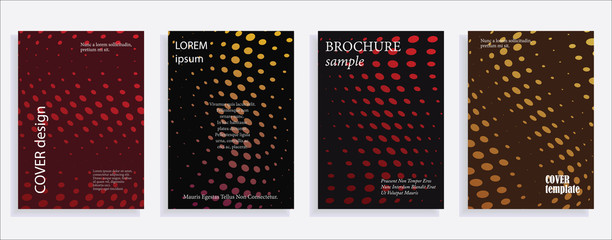Minimalistic cover design templates. Set of layouts for covers of books, albums, notebooks, reports, magazines. Line halftone gradient effect, flat modern abstract design. Geometric mock-up texture