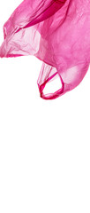 Pink plastic shopping bag on white.