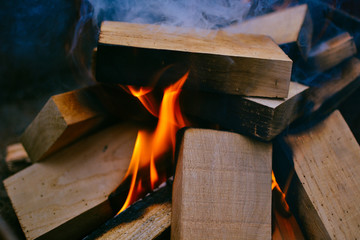 Burning wood, Closeup of campfire