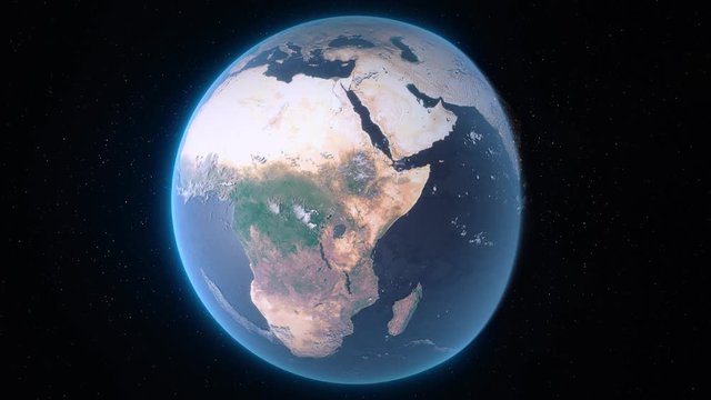 Planet Earth Rotation. Full Cycle Day and Night. 4K Animation.  Close range from the open space. Suitable for production and background