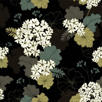Seamless vector pattern with floral motifs. Geranium flower