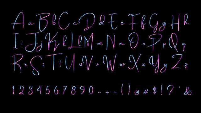 Handwritten English letters with a beautiful font and Modern Gradient colors. 4k animated Full alphabet. Constant animation