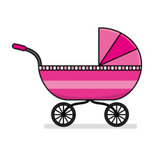Pink baby stroller vector illustration isolated on white background