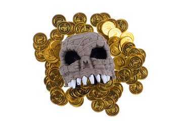 Heap of gold pirate coins, treasure hunting, gaming concept