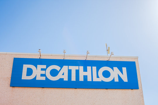 Decathlon store brand logo at building