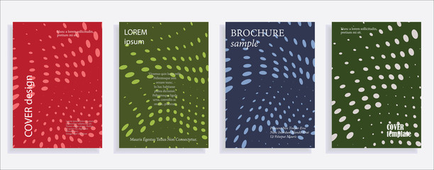 Minimalistic cover design templates. Set of layouts for covers of books, albums, notebooks, reports, magazines. Line halftone gradient effect, flat modern abstract design. Geometric mock-up texture