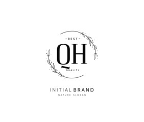 Q H QH Beauty vector initial logo, handwriting logo of initial signature, wedding, fashion, jewerly, boutique, floral and botanical with creative template for any company or business.