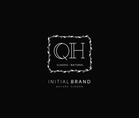Q H QH Beauty vector initial logo, handwriting logo of initial signature, wedding, fashion, jewerly, boutique, floral and botanical with creative template for any company or business.