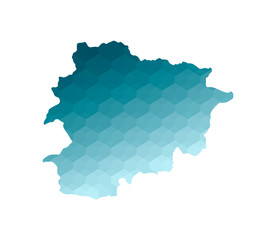 Obraz premium Vector isolated illustration icon with simplified blue silhouette of Principality of the Valleys of Andorra map. Polygonal geometric style. White background