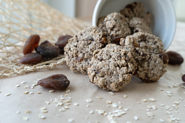 Oatmeal cookies with seeds and dried apricots. Useful homemade cakes. Natural vegan product