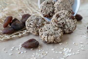 Oatmeal cookies with seeds and dried apricots. Useful homemade cakes. Natural vegan product