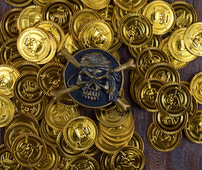 Heap of gold pirate coins, treasure hunting, gaming concept
