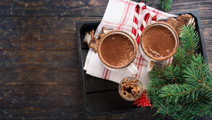Christmas mugs hot chocolate and homemade cookies