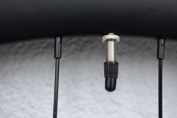 Nipple on bicycle tire, close-up
