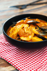 bowl of Mediterranean french fish soup Bouillabaisse