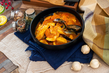 bowl of Mediterranean french fish soup Bouillabaisse