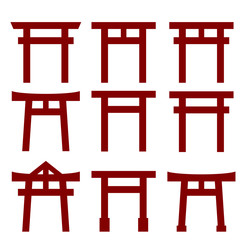 	ベクター　鳥居　正月　アイコン　セット