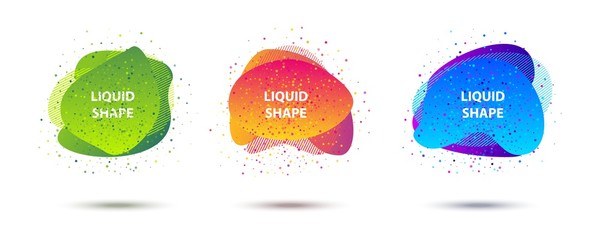 Abstract fluid shapes design gradient banner set. Modern geometric organic splash shape template for logo, presentation, web, print flyer design. Round liquid shape in green, red, blue colors. Vector