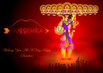 vector illustration of Ravana in Happy Navratri Dussehra festival of India