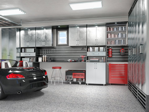 Modern garage interior. 3d illustration
