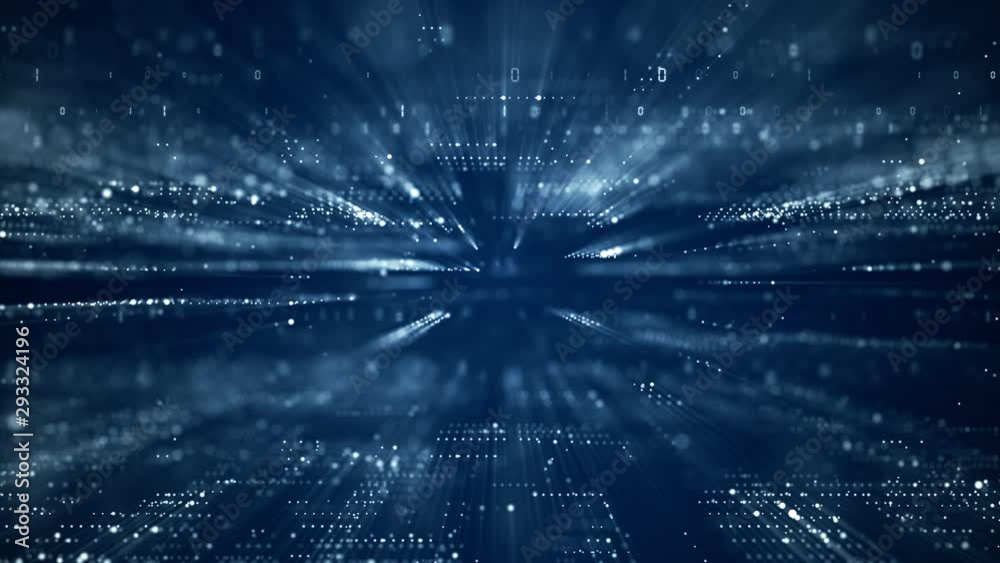 Wall mural 4k digital cyberspace with particles and digital data network connections concept.