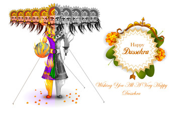 vector illustration of Ravana in Happy Navratri Dussehra festival of India