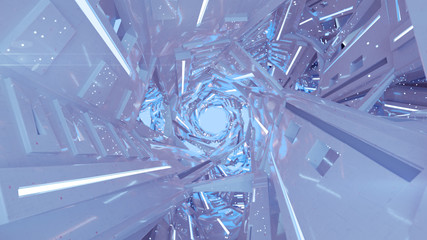 White corridor of sci-fi spaceship 3D rendering illustration