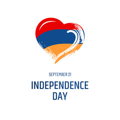 Armenian national holiday. September 11 - Independence Day. Text, Hand-drawn heart and symbol of country - flag isolated on white background.