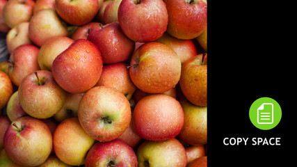 Red apple. Apple background. Copy space. Black background. Apple black. Black copy space.