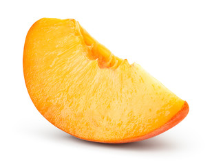 Peach slice isolated on white background. Sliced peach. With clipping path.