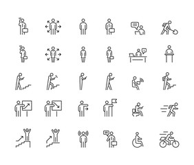 Business people 30 icons set simple line flat illustration