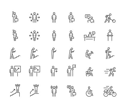 Business people 30 icons set simple line flat illustration