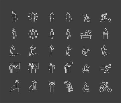 Business people 30 icons set simple line flat illustration