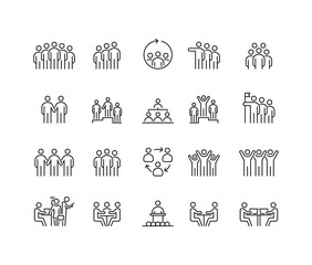 Group of people 20 icons set simple line flat illustration