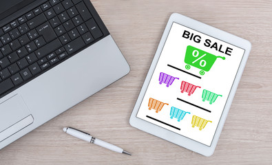 Big sale concept on a digital tablet