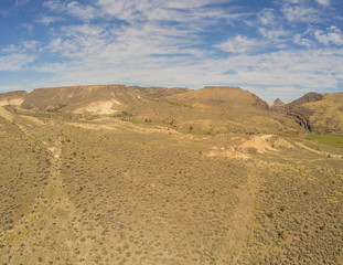 Sensational aerial  picturesque images of the John Day Fossil Beds Overlook and valley of Grant County in Dayville, Oregon