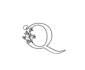 Nature letter Q leaf icon logo design, floral logo Q icon design. hand drawn floral with letter.