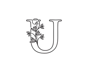Nature letter U leaf icon logo design, floral logo U icon design. hand drawn floral with letter.