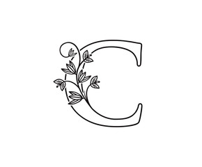 Nature letter C leaf icon logo design, floral logo C icon design. hand drawn floral with letter.