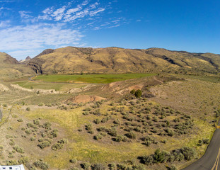 Sensational aerial  picturesque images of the John Day Fossil Beds Overlook and valley of Grant County in Dayville, Oregon