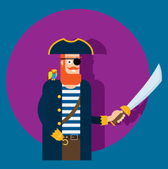 Flat vector pirate isolated on color background