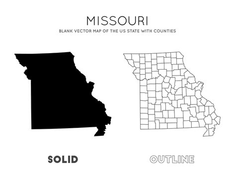 Missouri Map. Blank Vector Map Of The Us State With Counties. Borders Of Missouri For Your Infographic. Vector Illustration.