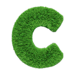 Herbal grass alphabet uppercase letter C. Isolated on white 3D illustration.