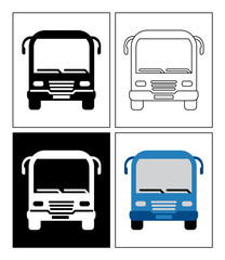Bus symbol presented as pictogram, black and white, line icons and flat icons. Set of transportation icons.