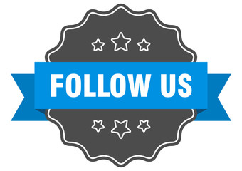 follow us blue label. follow us isolated seal. follow us