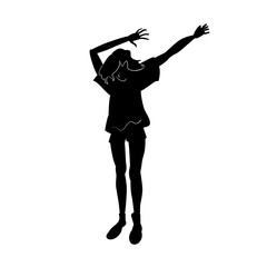 Fototapeta na wymiar The girl dance. Black and white isolated silhouette with contour. Vector illustration for music festival.