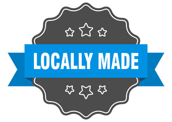 locally made blue label. locally made isolated seal. locally made